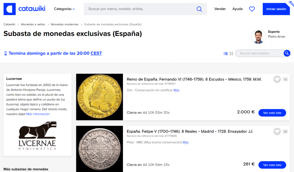Subastas de monedas para España de Catawiki