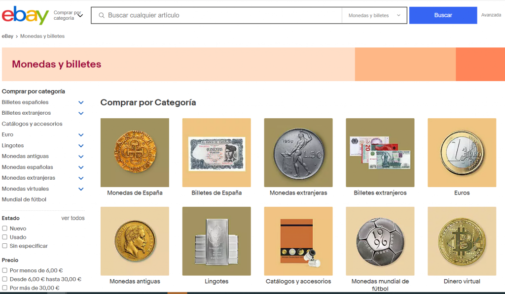 Ebay: portal de subastas y compra venta de monedas